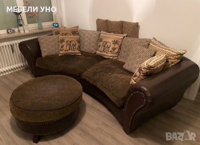 Комплект диван + голяма табуретка, снимка 1 - Дивани и мека мебел - 42642452