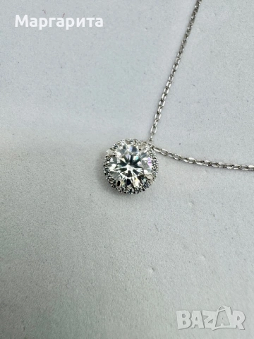 Сребърно колие с мойсанит (диамант) 1 карат, снимка 12 - Колиета, медальони, синджири - 53306139