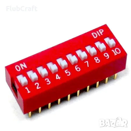 Микропревключвател DIP плъзгач, 10 секции, 0.05A/12VDC, ON-OFF, THT