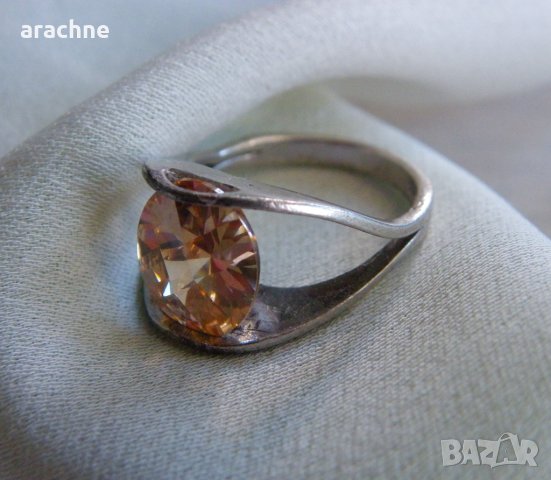 Стар западноевропейски сребърен пръстен с голям турмалин, снимка 2 - Пръстени - 44144253