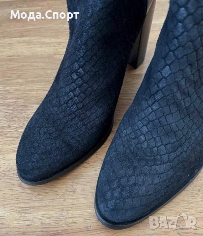 H&M Оригинални Кожени Боти Висок Ток Велур Естествена Кожа Ефект Змийска Кожа НОВО 41, снимка 2 - Дамски боти - 38737485