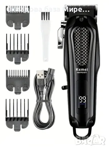 Професионалнa машинка Kemei, 4 приставки, USB- Презареждаща батерия, Регулируема глава, Безжичнa, снимка 1