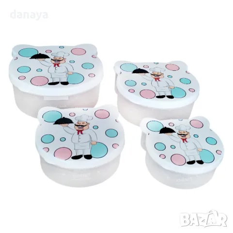 1616 Комплект детски кутии за храна с цветни капаци, 4 броя, снимка 4 - Кутии за храна - 48798137