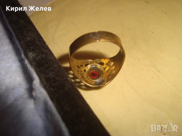 СТАРИНЕН МЕСИНГОВ АЖУРЕН МАЙСТОРСКИ СКЪПОЦЕНЕН ПРЪСТЕН с ГОЛЯМ ЮВЕЛИРНО ФАСЕТИРАН ГРАНАТ 27156, снимка 5 - Антикварни и старинни предмети - 36772038