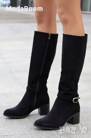 Ботуши на ток - Велур, снимка 2 - Дамски ботуши - 48821610