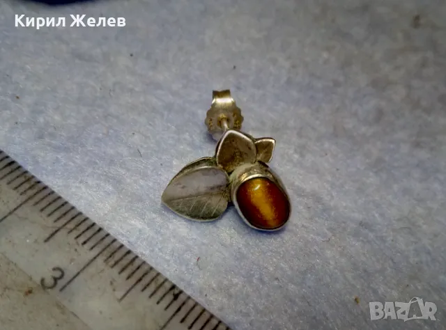 ФЛОРАЛНА СРЕБЪРНА ОБЕЦА ЦВЕТЕ СРЕБРО 925 с ПОЛИРАН КАМЪК ТИГРОВО ОКО ФИНА РЪЧНА ИЗРАБОТКА 48650, снимка 6 - Обеци - 49510734