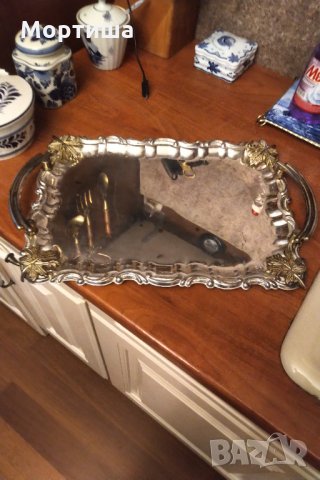  Арт деко страхотен посребрени поднос с позлата НАМАЛЕНИЕ 