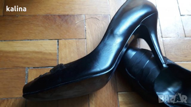 черни кожени обувки висок ток , снимка 3 - Дамски обувки на ток - 33748061