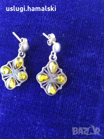 Винтидж сребърни обеците с кехлибар, снимка 2 - Антикварни и старинни предмети - 54096336