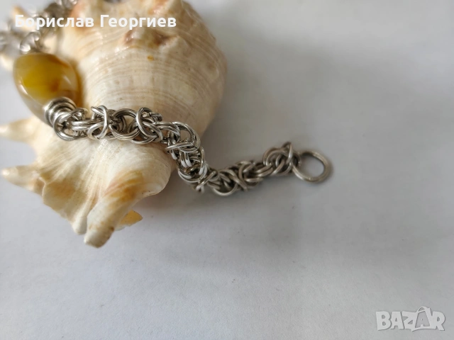 Сребърна гривна с ахат 950, снимка 3 - Гривни - 53945252