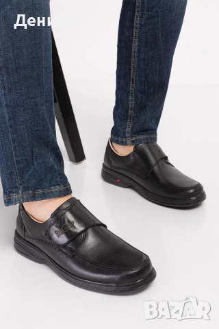 Dia Comfort - Черни ортопедични мъжки обувки за ходене за диабетици - Естествена кожа!