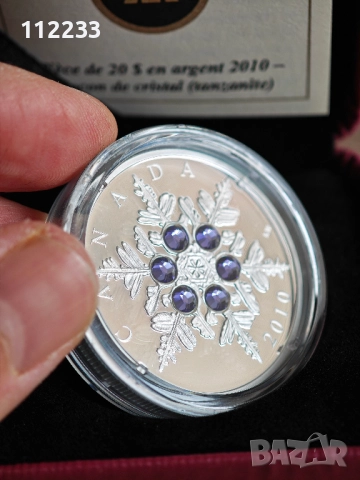 Сребърна монета снежинка с Танзанит, снимка 4 - Нумизматика и бонистика - 52798772