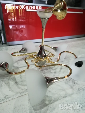 Полилей метал и стъкло/5 осветителни тела/-Австрия , снимка 6 - Полилеи - 50724465