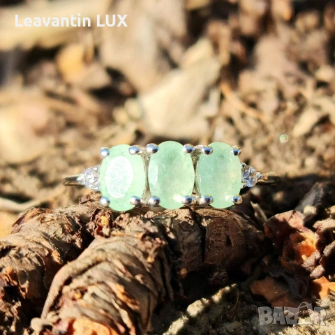 Пръстен с натурален зелен Авантюрин, снимка 3 - Пръстени - 54096855