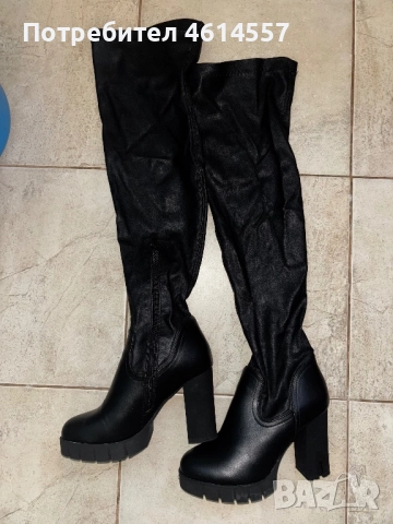 Черни ботуши над коляното с ток , снимка 1
