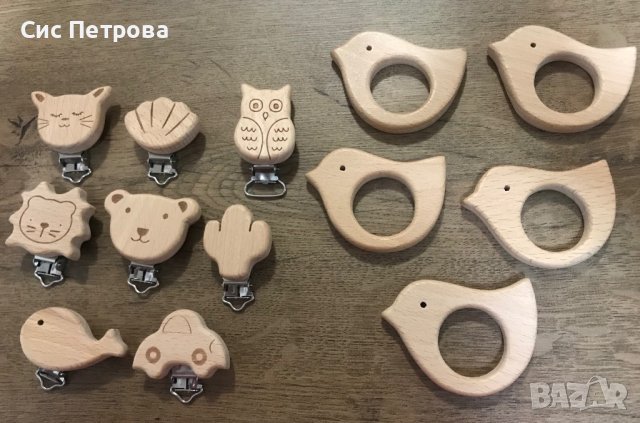 Дървени щипки за клипс за биберон и фигурки Птиче