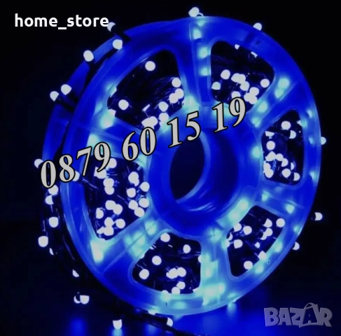 Коледни лампички 100 метра на макара, синя светлина, водоустойчиви