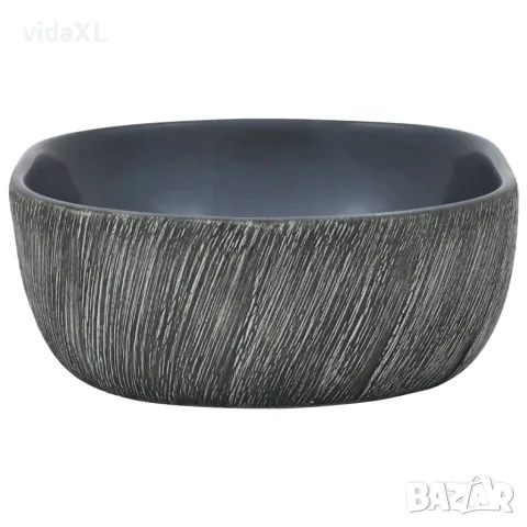 vidaXL Мивка за плот, черно и сиво, овална, 47x33x13 см, керамика, снимка 5 - Мивки - 56146201