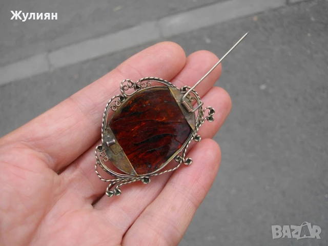 СТАРА ГОЛЯМА БРОШКА С КЕХЛИБАР , снимка 9 - Антикварни и старинни предмети - 51147498