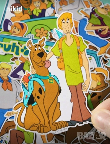 45 бр Скуби Ду Scooby Doo самозалепващи лепенки стикери украса декор картонена торта ръчна изработка, снимка 4 - Други - 52338106