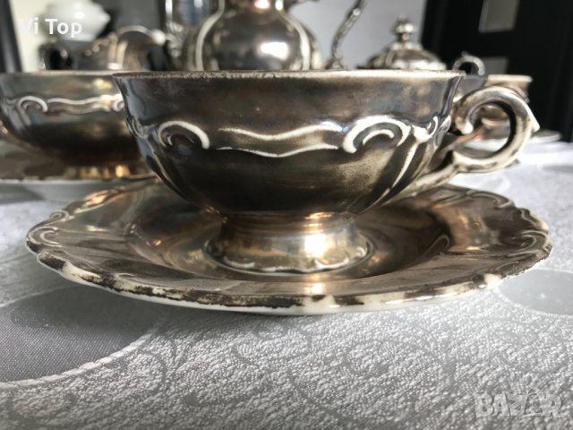 Немски костен порцелан посребрен ,1900г , снимка 2 - Сервизи - 34293935