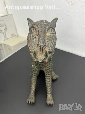 Африканска бронзова скулптура-Benin №6724 , снимка 2 - Антикварни и старинни предмети - 49730072