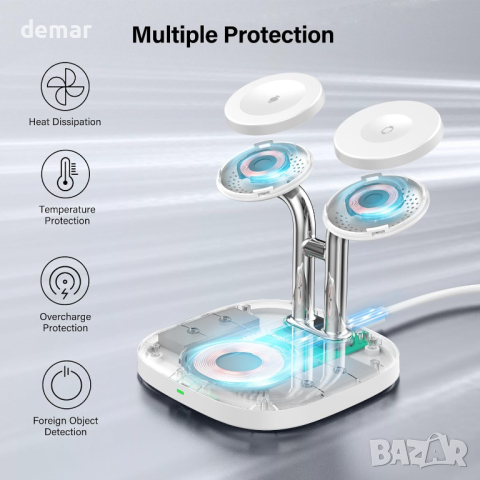 SwanScout 3 в 1 станция за безжично зареждане за два часовника iWatch/Galaxy Watch, снимка 6 - Безжични зарядни - 44748470