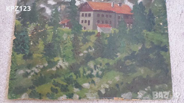 СТАРА КАРТИНА ПЕЙЗАЖ ПЛАНИНСКА ХИЖА / МАСЛЕНИ БОИ, снимка 3 - Картини - 29100559