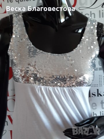 Бяла туника с пайети, снимка 5 - Туники - 29278750