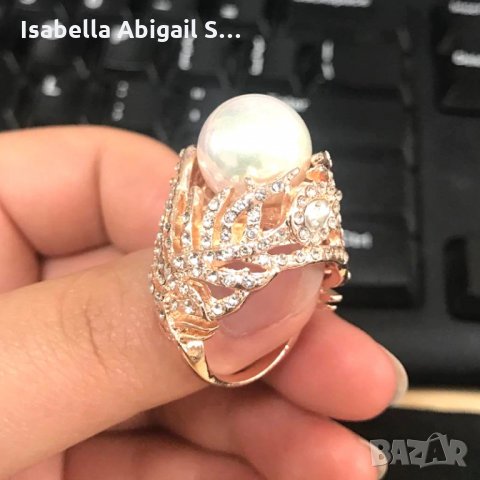 Позлатен пръстен с голяма перла, снимка 2 - Пръстени - 31857788