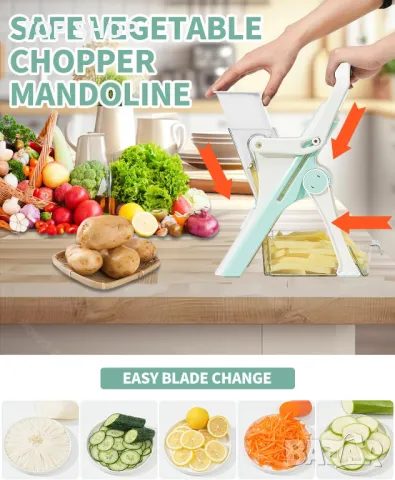 Mandoline Slicer 6 в 1 регулируема многофункционална резачка за зеленчуци с контейнер, бяла, снимка 6 - Аксесоари за кухня - 49500332