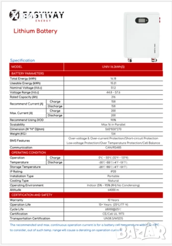 Lifepo4 батерия Easyway 14.33 / 16.2 kwh, снимка 2 - Друга електроника - 51281586