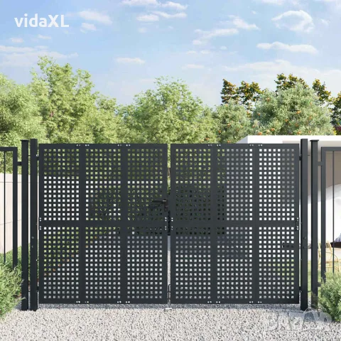 vidaXL Градинска порта, антрацит, 300x175 см, стомана, снимка 2 - Огради и мрежи - 56146211
