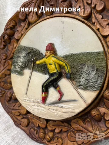 Ретро стенна чиния, дърворезба, снимка 2 - Колекции - 50042339