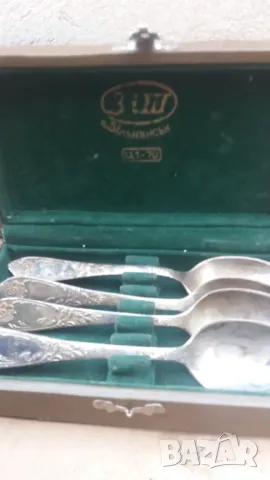 аристократичен комплект от 4 дебело посребрени лъжички за чай , снимка 3 - Антикварни и старинни предмети - 48816628