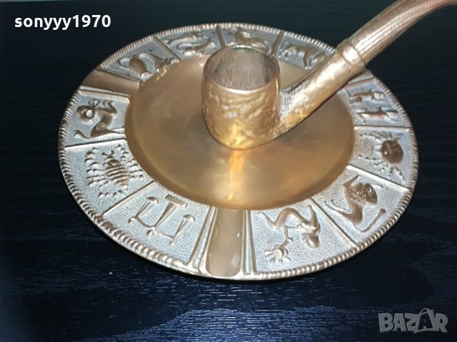 АНТИКА-свещник-лула/мед месинг-ВНОС ШВЕИЦАРИЯ, снимка 3 - Колекции - 29085428