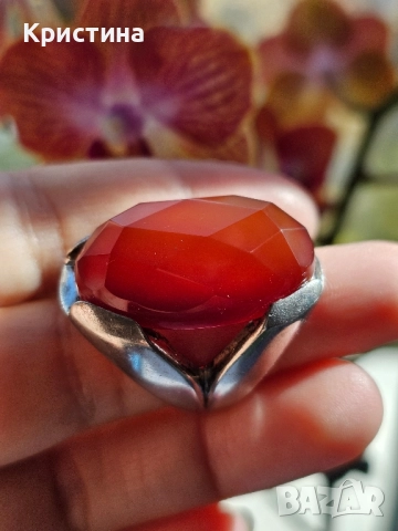 Масивен сребърен пръстен с Карнеол, снимка 4 - Пръстени - 52259169