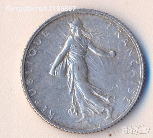 Франция стар сребърен франк 1918 година, снимка 2 - Нумизматика и бонистика - 38319045
