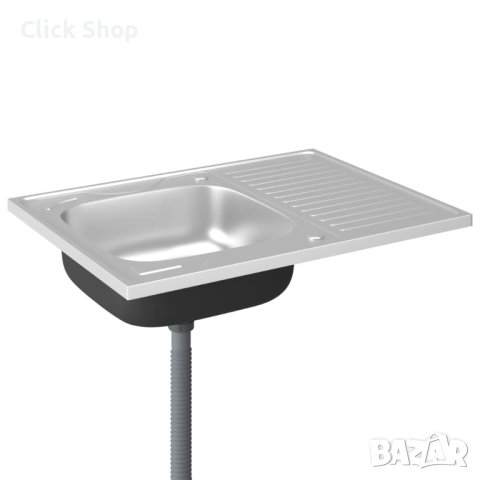 Кухненска мивка със сифон, сребриста, 800x600x155 мм, инокс, снимка 5 - Мивки - 42559149