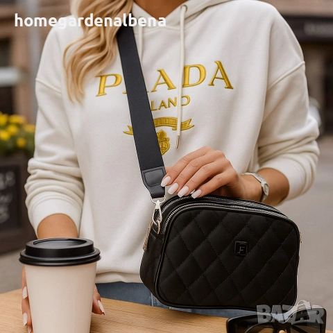 Капитонирана дамска чанта през рамо — черна и бежова, снимка 3 - Чанти - 54163428