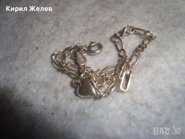 КРАСИВА НЕЖНА СРЕБЪРНА ГРИВНА СРЕБРО 925 ПЛЕТКА КАРТИЕ със СРЕБЪРНО СЪРЧИЦЕ 27385, снимка 8 - Гривни - 36795325