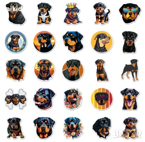 50 бр Куче кучета Ротвайлер самозалепващи лепенки стикери за украса декор картонена торта , снимка 6 - Други - 47933265