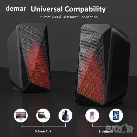 Jeecoo M40 геймърски саундбар с LED пламък, 3.5 мм AUX и Bluetooth, USB захранван, снимка 5 - Bluetooth тонколони - 50032746