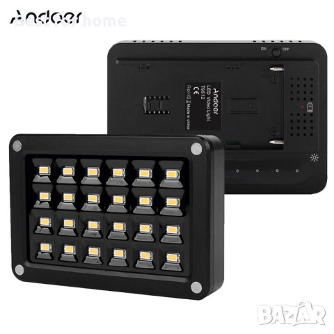 Мини преносима видео лампа,Andoer T9512,2 бр Филтри-бял и оранжев,Panel 95+ 5500K, 24 LED за камера, снимка 2 - Камери - 42243013