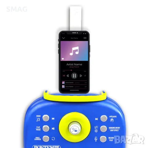 Микрофони за караоке със стойка за звук и светлина S_1244091, снимка 4 - Музикални играчки - 48617590