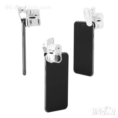 Джобен малък мини микроскоп увеличителна лед лупа за телефон смартфон микроскопче LED осветление, снимка 6 - Други инструменти - 50921285