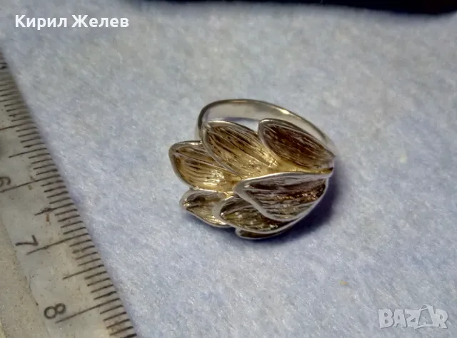 РАЗКОШЕН ФЛОРАЛЕН СРЕБЪРЕН ПРЪСТЕН СРЕБРО 925 с БЯЛА ПОЗЛАТА ХУДОЖЕСТВЕНА БИЖУТЕРСКА ИЗРАБОТКА 49297, снимка 8 - Пръстени - 49866081