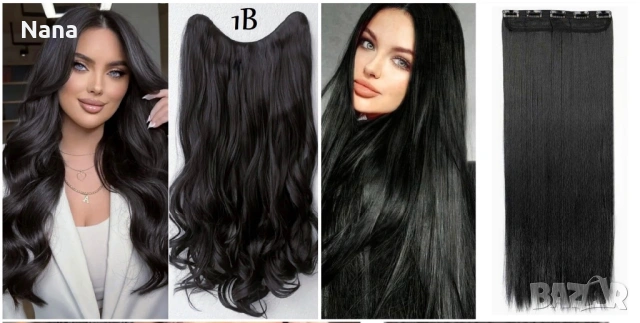 Черни треси екстеншън Дължина 60см Цена 21€, снимка 4 - Аксесоари за коса - 54183081