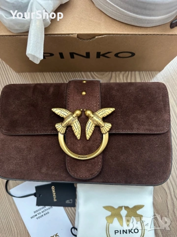 Оригинална велурена чанта Pinko в кафяво 104340 A2CC, снимка 3 - Чанти - 54059228
