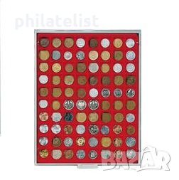 Lindner MB кутия в червен цвят PVC за 80 монети в капсули, снимка 1 - Нумизматика и бонистика - 35351958